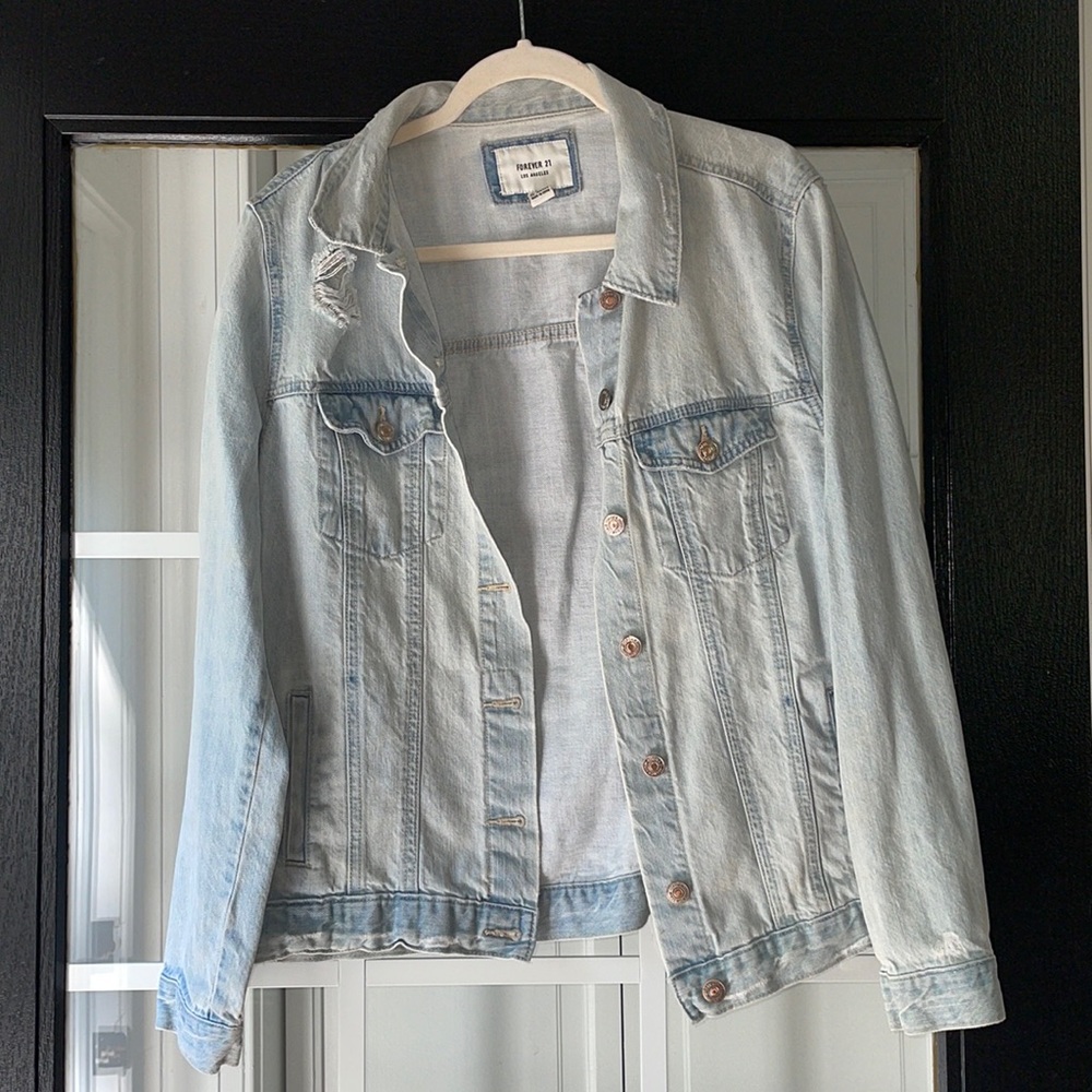 F21 medium distressed jean jacket. M.